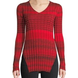 Helmut Lang Striped Ribbed Merino Wool V-Neck Knit Top
